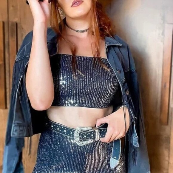 Wide Leg Pants with matching crop top Silver - Picture 6 of 10